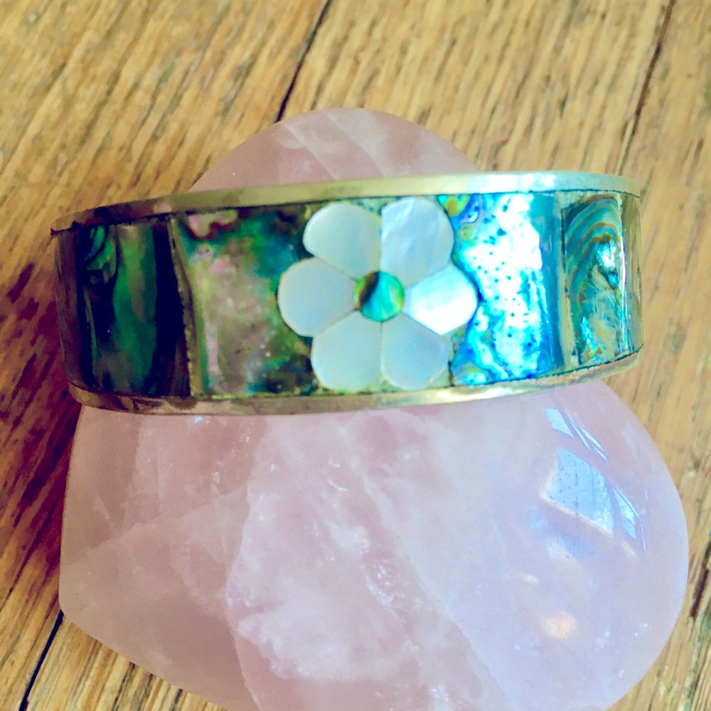 Vintage Abalone, ‘mother of pearl’ Sterling Cuff